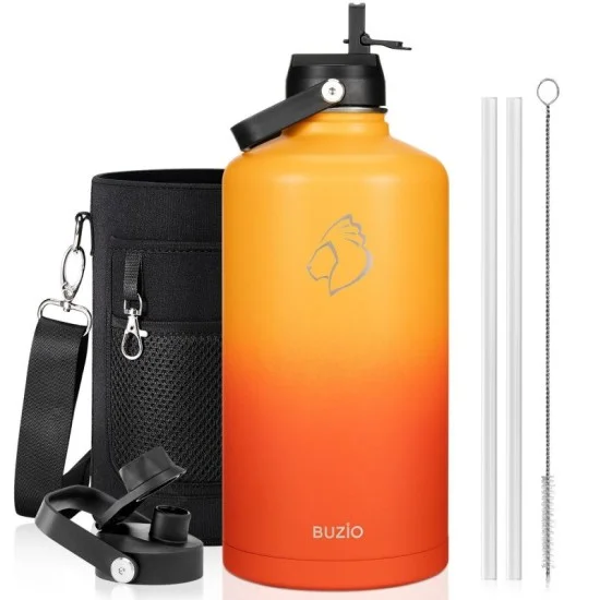 Buzio Duet Series Gallon Bottle with 2 Lids and Sleeve 3.8L - Yellow Orange